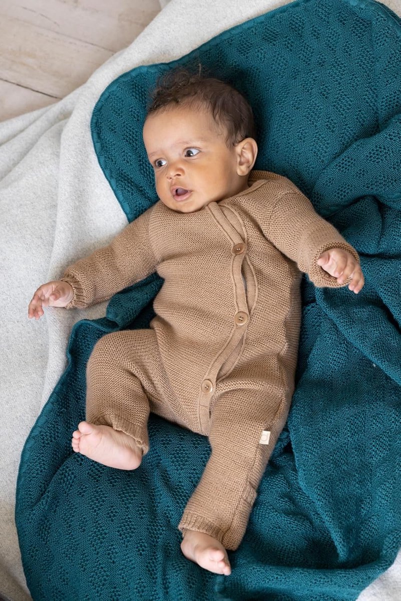 SnelShoppen - Wollen Babydeken 100% Organic Merino - Zacht & Warm - 80 x 100 cm - Duurzaam & Fair - Tijdloos Ajourpatroon - Ideaal voor Pasgeborenen -