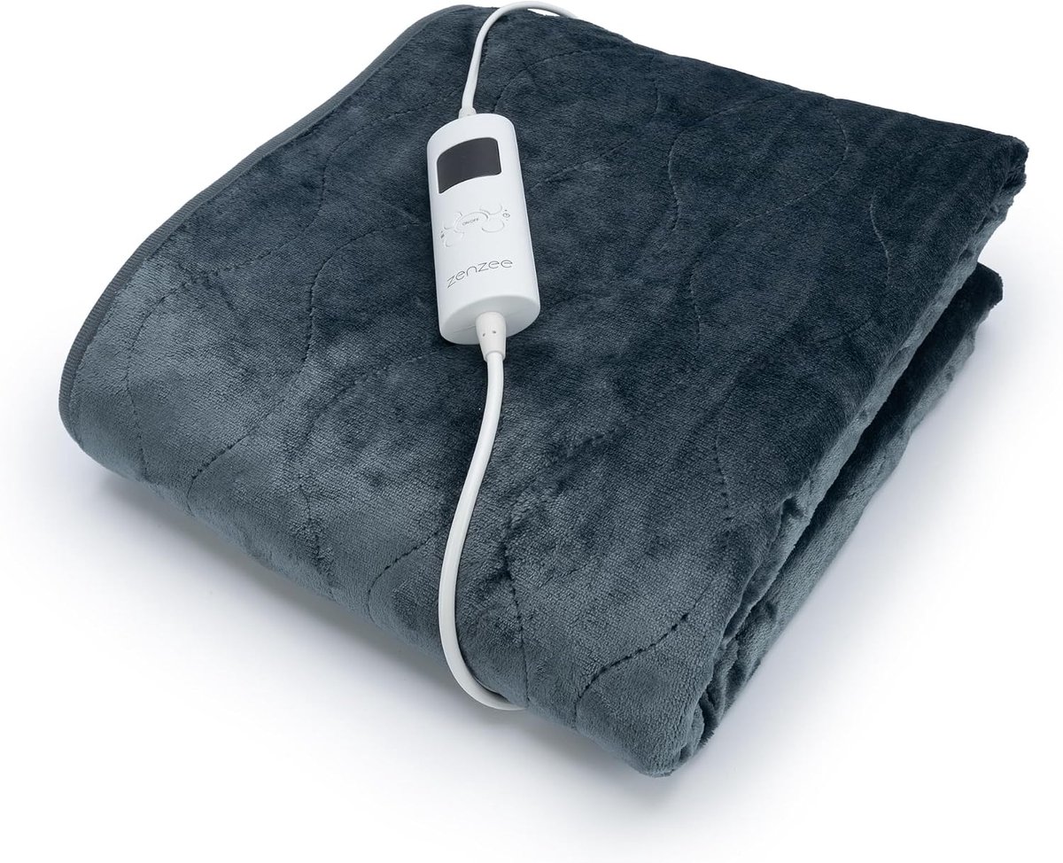 Thijox - Elektrische Deken Bovendeken - Warmtedeken - Flanellen Knuffeldeken - 9 Warmtestanden - Timer tot 9 Uur - 181 x 136 cm - Antraciet Grijs voor