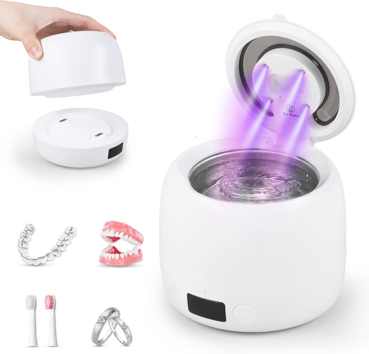 SnelShoppen - Ultrasonisch Reinigingsapparaat voor Tandrails en Protheses, 45 kHz met UV Licht, Afneembare 200 ml Tank, Elektrische Cleaner voor Beuge