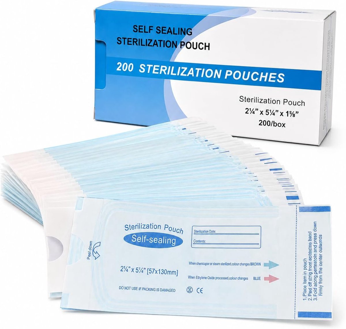 SnelShoppen - 200pcs Zelfsluitende Sterilisatiezakken 57x130mm, Wegwerp Sterilisatie Pouches, Autoclaaf Compatibel voor Nagel- en Tandheelkundige Inst