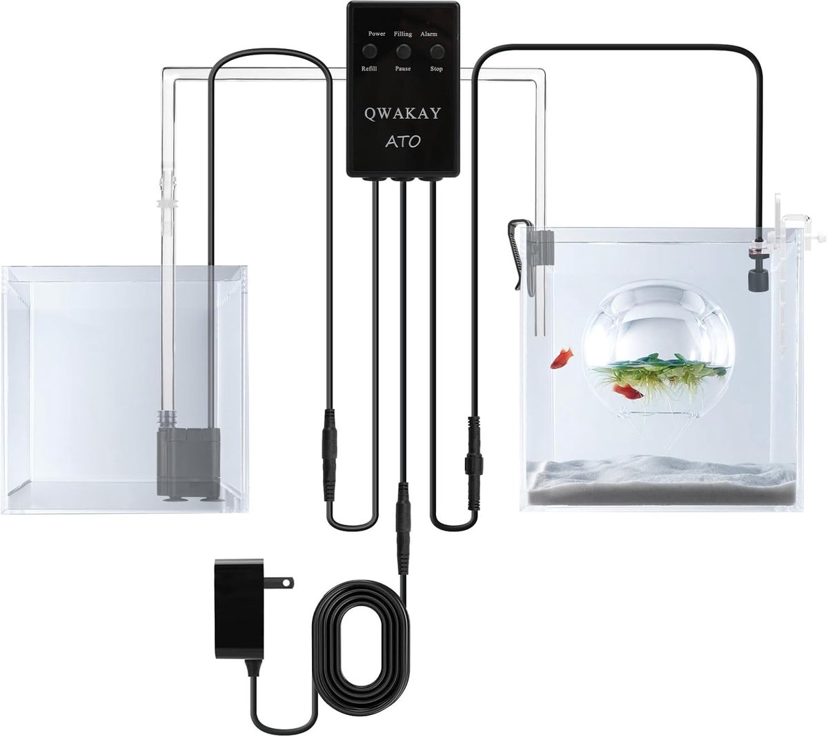 SnelShoppen - Auto Top Off Systeem Aquarium - Slim Automatisch Waterniveau Controle Set voor Zoutwater Aquarium met Onderwaterpomp en Alarmfunctie