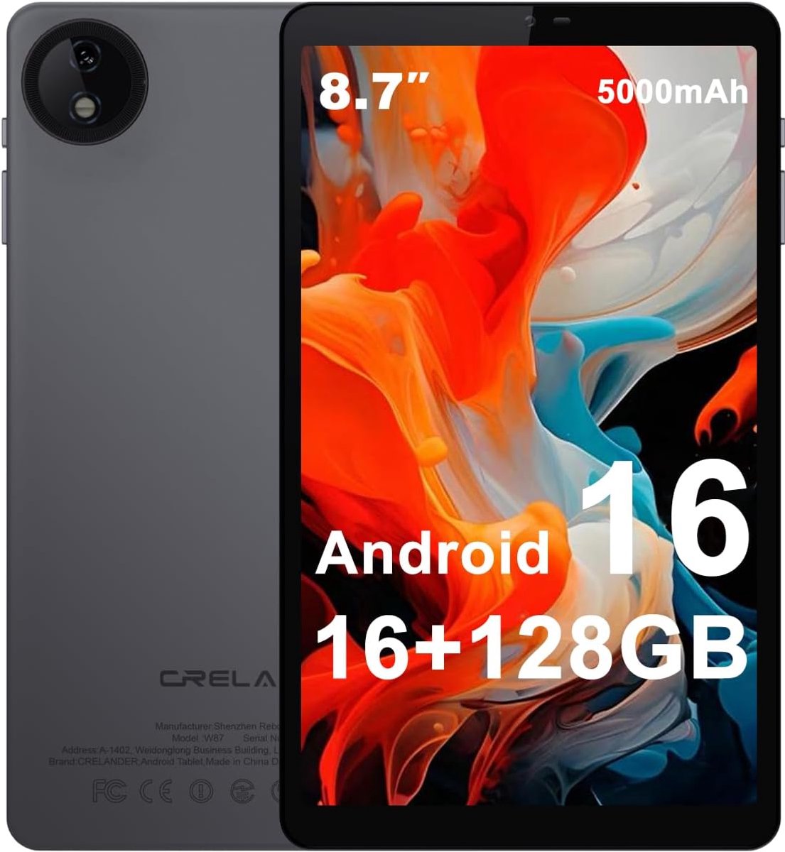 SnelShoppen - 8.7 inch Android Tablet 16 GB + 128 GB met 1340 x 800 Incell Display, 5 MP + 13 MP Camera, 5000 mAh Batterij, Bluetooth/WiFi, Inclusief