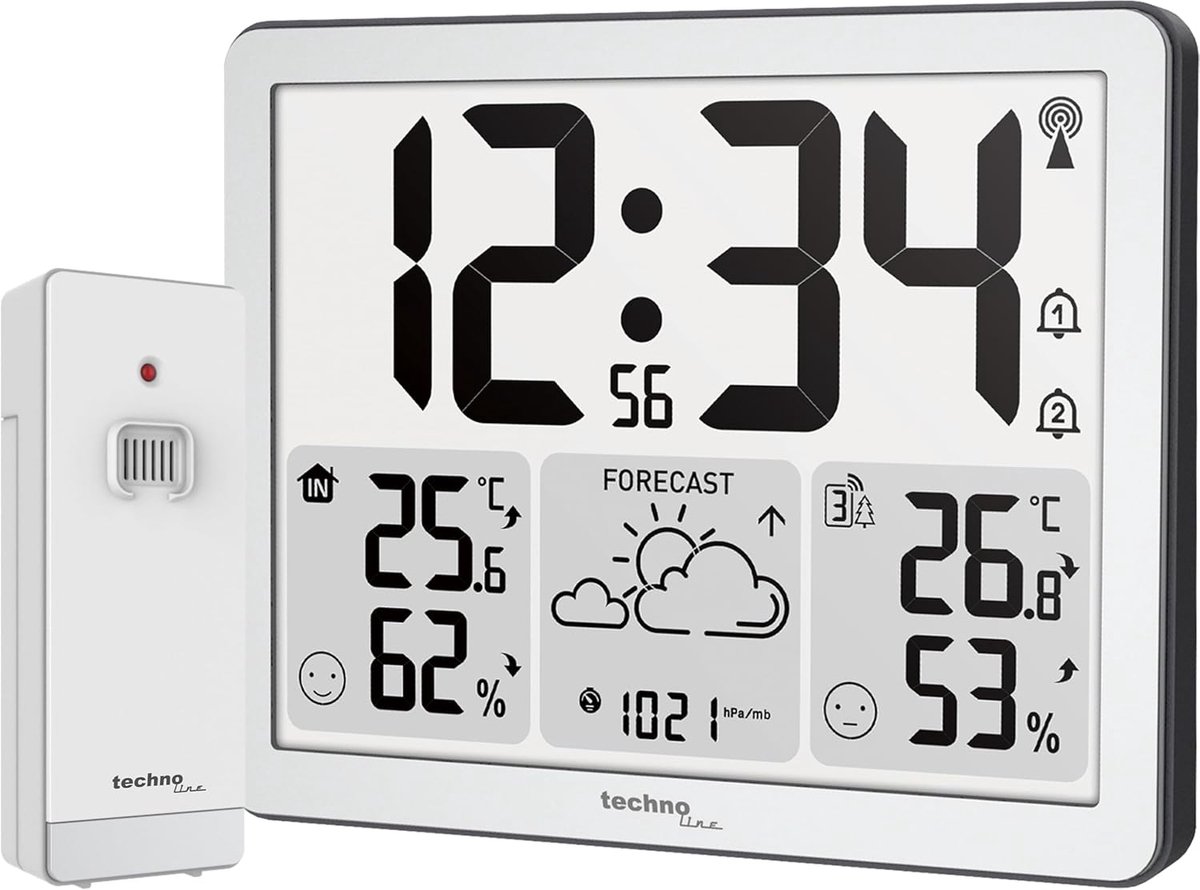 SnelShoppen - 2 in 1 Radio Controlled Klok en Weerstation - Binnen en Buiten Temperatuur, Vochtigheid, Luchtdruk, DCF77, Min/Max Geschiedenis, Trendwe