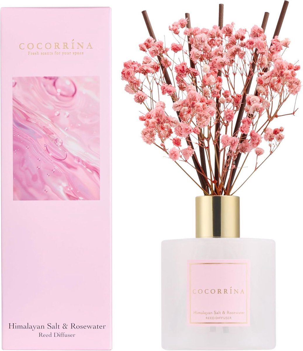 SnelShoppen - Reed Diffuser Set 200ml - Himalayan Salt & Rose Water Geurverspreider met Sticks - Luxe Geur voor Slaapkamer, Badkamer, Woonkamer en Kan