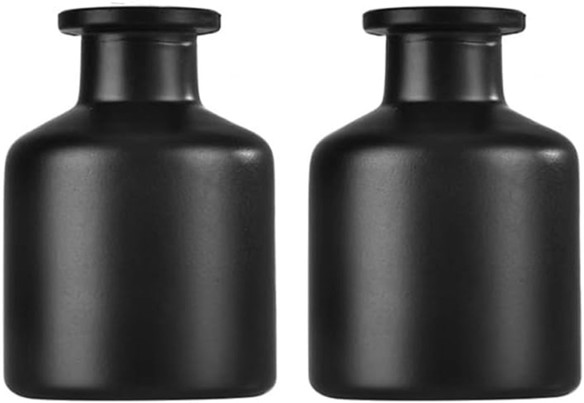 SnelShoppen - 2Pcs 50ml Zwarte Glazen Diffuser Flesjes Aromatherapie Olie Jars Multifunctionele Bloemen Vazen voor Essentiële Olie en Parfum