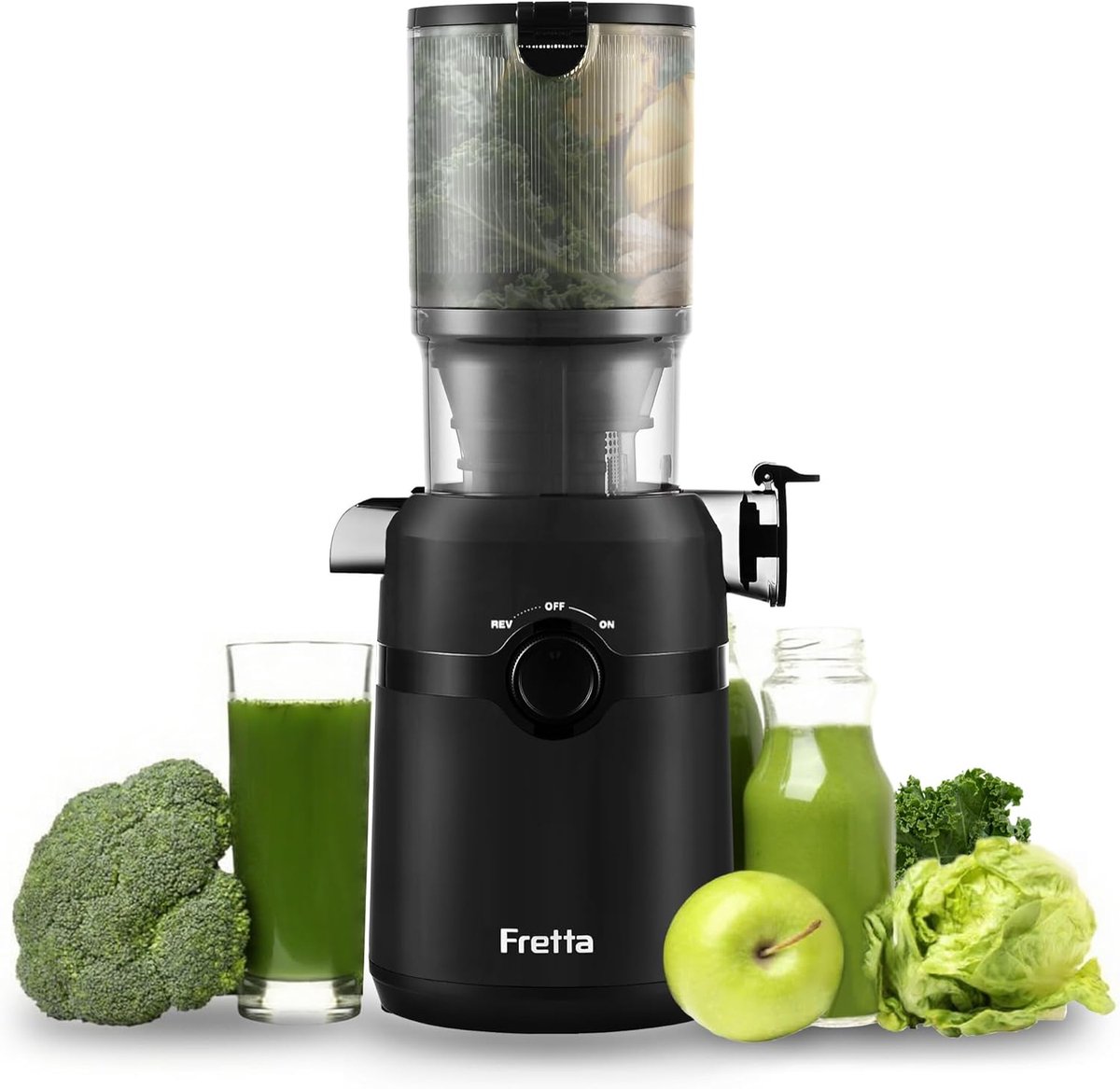 SnelShoppen - Fretta Sapcentrifuge Slow Juicer met 108 mm Vulopening, 1L Capaciteit, BPA-vrij Tritaan, Koudpers Technologie, Eenvoudige Installatie, 2