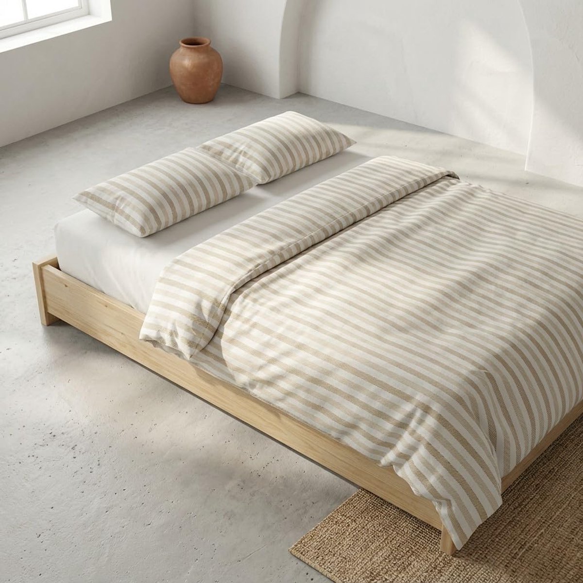 SnelShoppen - Bedlinnen Set 135/140 cm - 100% Katoen - Strepen Taupe - Inclusief 2 Kussenslopen 45 x 75 cm - Voor Comfortabel Slapen in Elk Seizoen