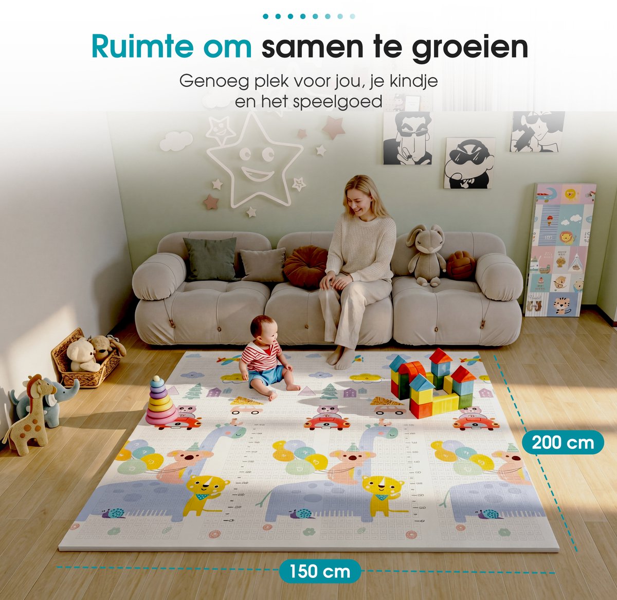Sweet Sprout Speelmat – Speelkleed - Kinderen – Boxkleed - Babygym - Zachte Kruipmat met dieren – Speelmat foam - Baby - Opvouwbaar - Babyshower - 150x200cm - Inclusief opbergtas — afbeelding 6
