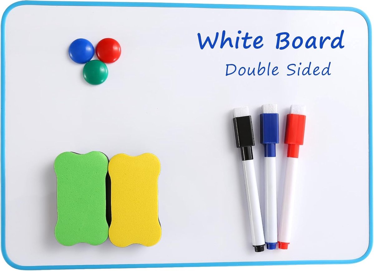 SnelShoppen - Erasable Whiteboard Set - Magnetisch Bord voor Kinderen A4 (30x21 cm) met Drooguitveegmarkers, Magneten en Whiteboard Wisser - Dubbelzij