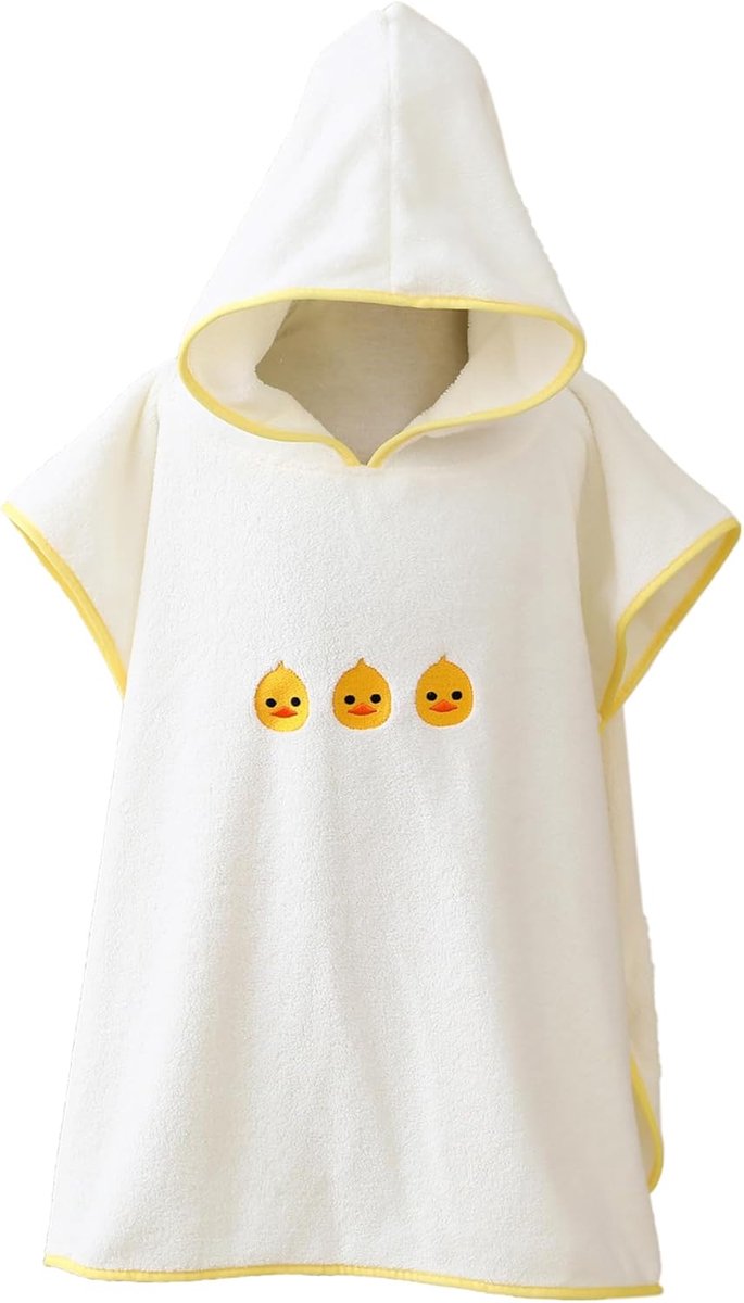 SnelShoppen - Poncho Handdoek voor Kinderen 2-9 Jaar, Super Absorberend en Zacht, Ideaal voor Na Bad of Zwemmen (Witte Eend, 60x60cm, 2-6 Jaar)