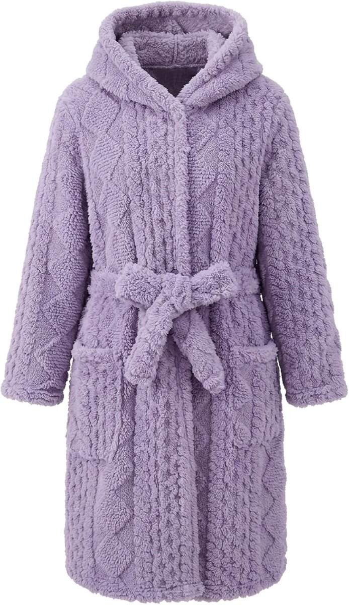 SnelShoppen - JiAmy Badjas met Capuchon voor Kinderen, Pluizige Fleece Badjas voor Jongens en Meisjes, Zachte Warmere Ochtendjas, Pluche Kinderbadjas