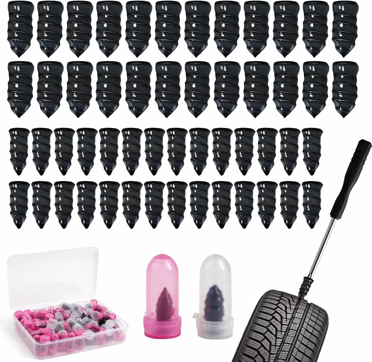 SnelShoppen - 70 Stuks Pannenreparatieschroeven, Bandenreparatieset met Rubber Nagels, Inclusief Schroevendraaier voor Auto, Motorfiets, Vrachtwagen,