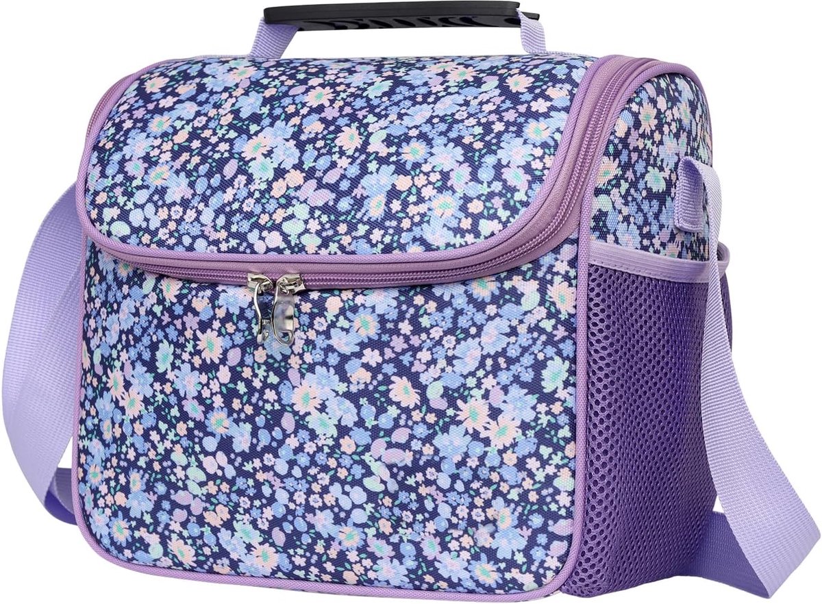 SnelShoppen - 8L Isolerende Koeltas voor Volwassenen, Vouwbare Thermische Lunchtas, Schattige Koelbox voor Werk, School, Picknick en Reis - Paars Bloe