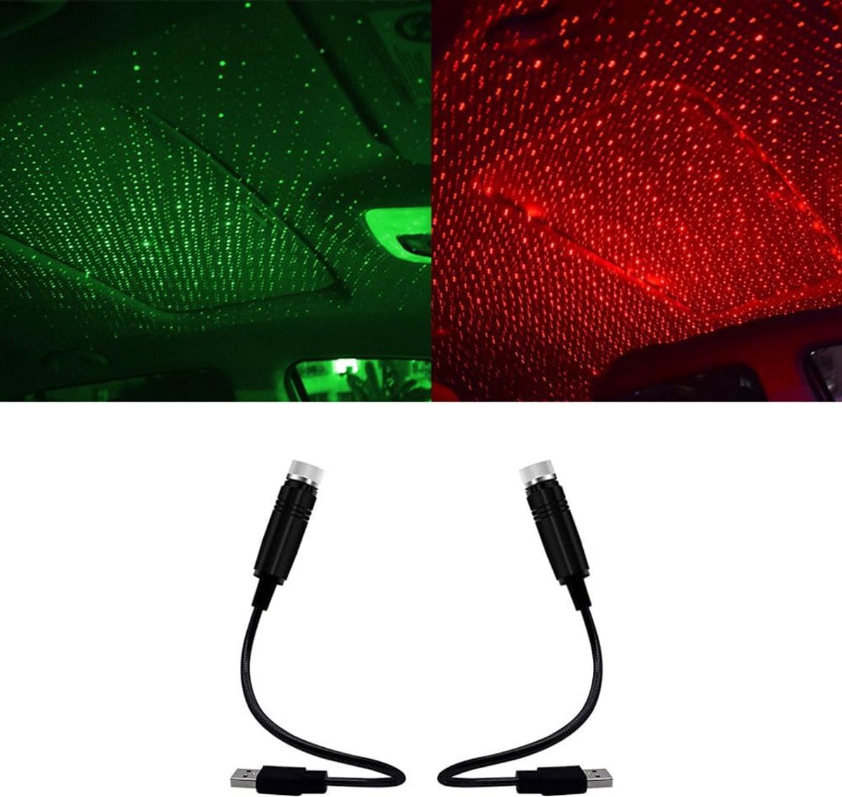SnelShoppen - 2 Stuks LED Mood Light USB Atmosfeer Verlichting, Auto Interieurverlichting, Draagbare LED Lampen (Rood+Groen) voor Feest, Camping, Deco