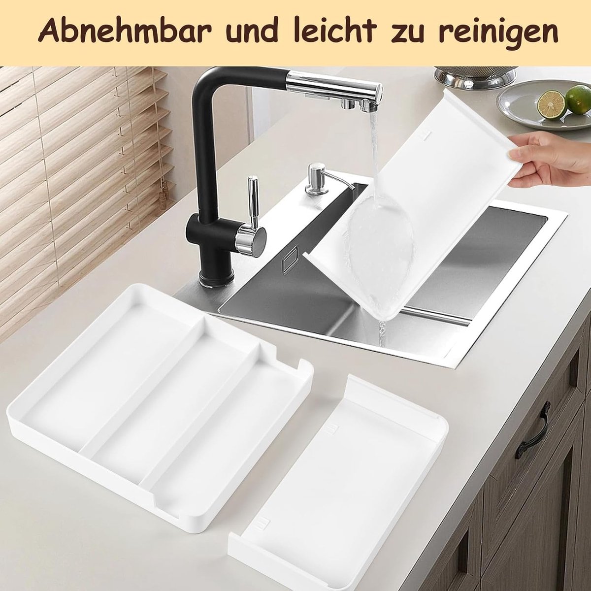 SnelShoppen - Verstelbare Bestekbak voor Laden, 27-45,5 cm, Moisture-Proof, Wit, Geschikt voor Bestek, Lepels en Vorken, 2 Stuks, Keuken Organisatie,