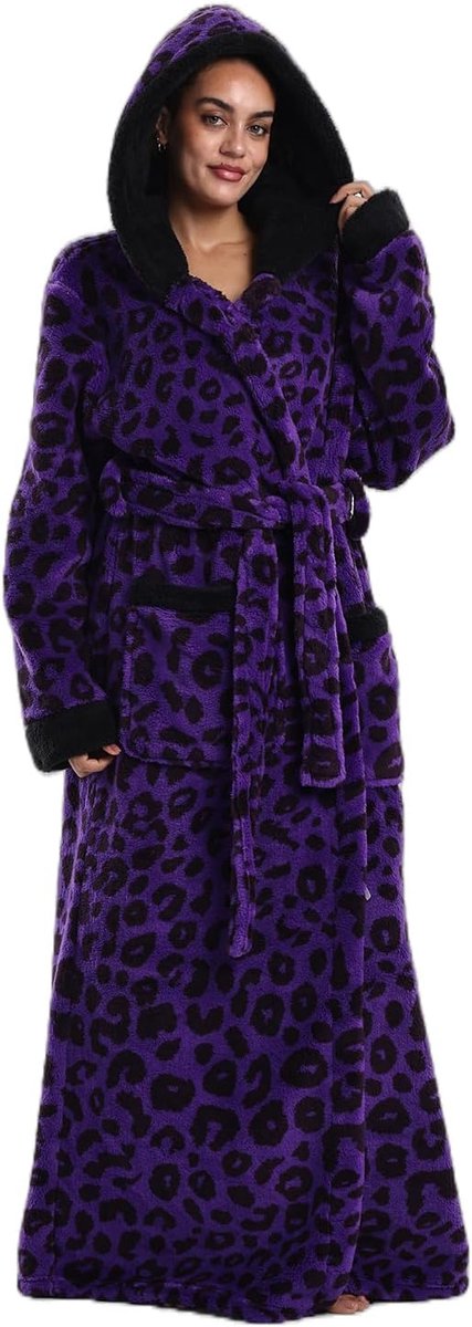 SnelShoppen - Gegerozer Unisex Hooded Bathrobe voor Dames & Heren - Flanellen Badjas Extra Lang (140cm) met 2 Zakken & Verstelbare Riem voor Thuis, SP