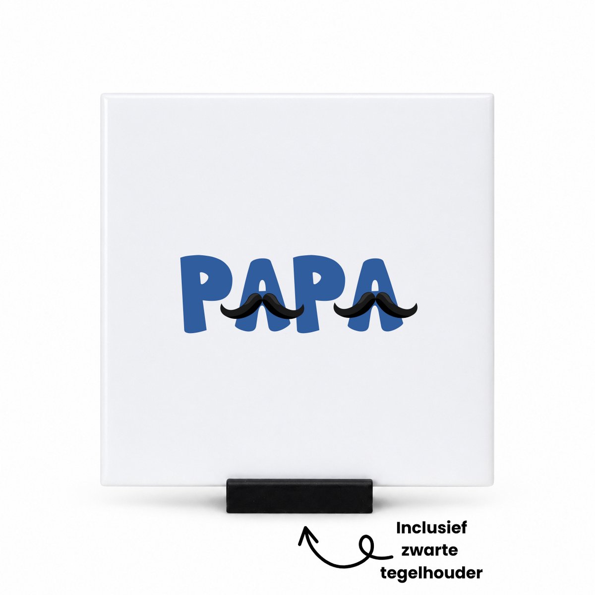 Hacebo Papa met 2 snorren tegeltje met tegelhouder - Papa - Liefste papa - tegeltjes met tekst - Vaderdag cadeautje - Cadeau voor papa - Verjaardag - Geschenk - Cadeau - Gift - spreuktegels - 10.8x10.8 CM Wit