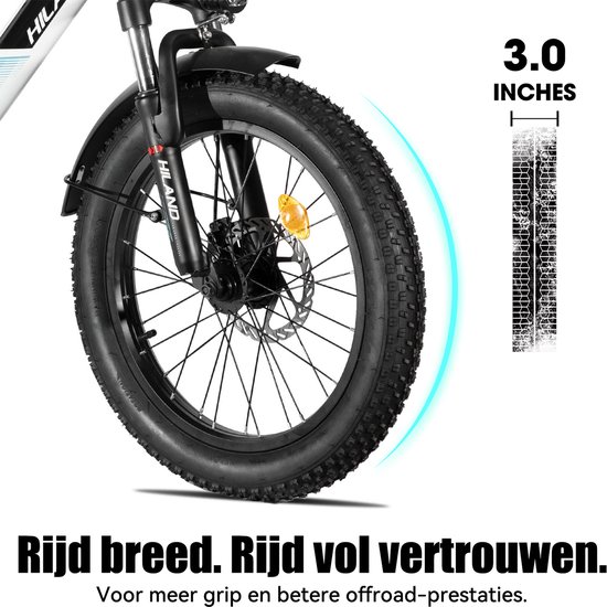 HILAND Elektrische Cargo Fatbike – 20" Dikke Banden – 48V – 7 Speed – Wit — afbeelding 4