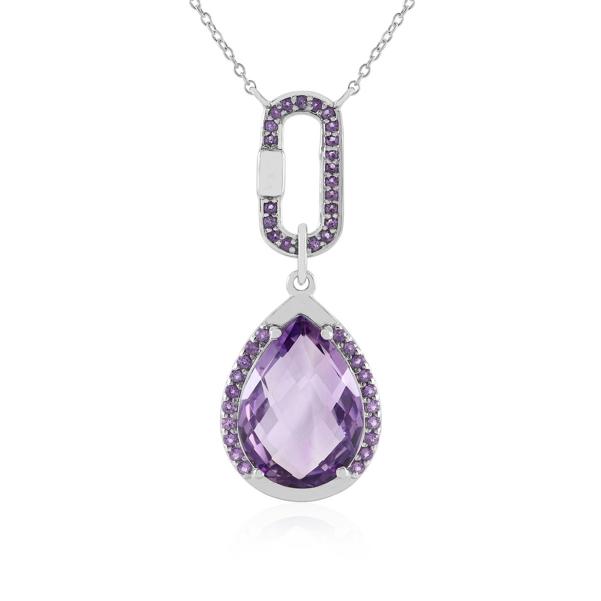 Cavill - Elegante Zilveren Halsketting 925 Sterling Zilver - Platina Verguld - Lavendel Peervormige Amethist 9.088 ct Pavé - Dames Ketting