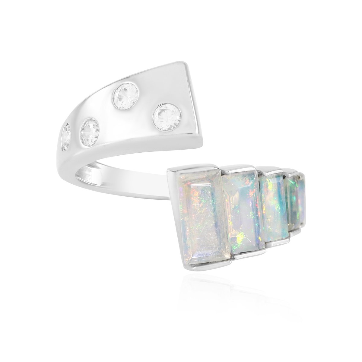 Cavill - Elegante Damesring - 925 Sterling Zilver Platina Geplateerd - AAA Welo Opaal 1,49 ct Baguette Geslepen - Luxe Zirkonia Ring