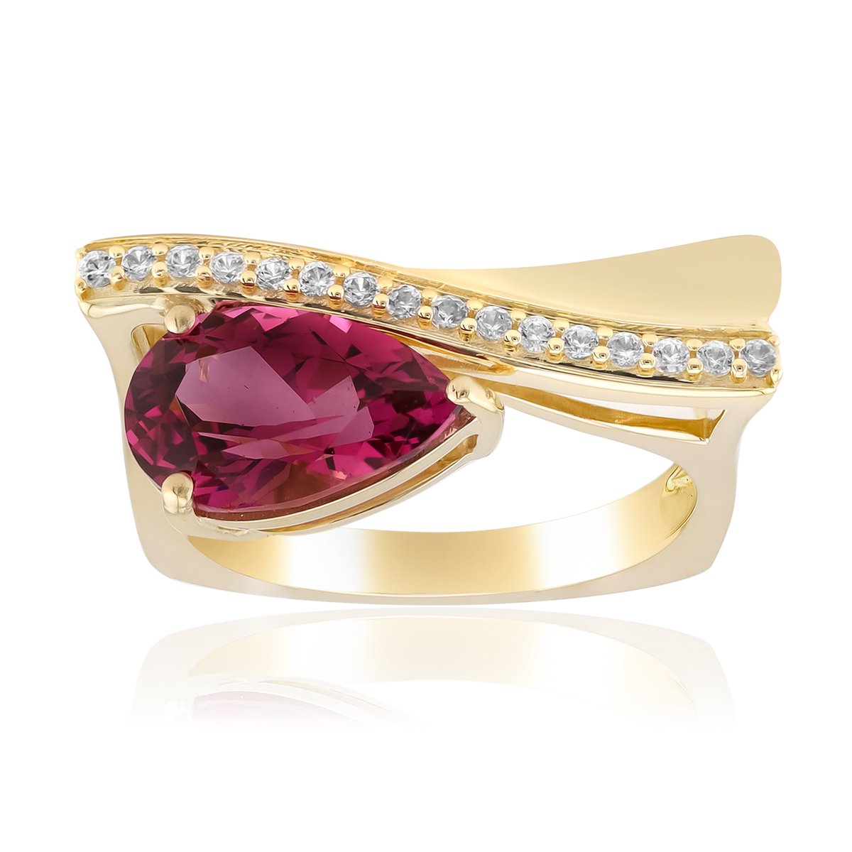 Cavill - Gouden ring 375 geelgoud - Tanga Granaat 2,176 ct peervormig geslepen - 16 Zirkonia’s - Luxe dames sieraden - Modieus sieraad uit Tanzania