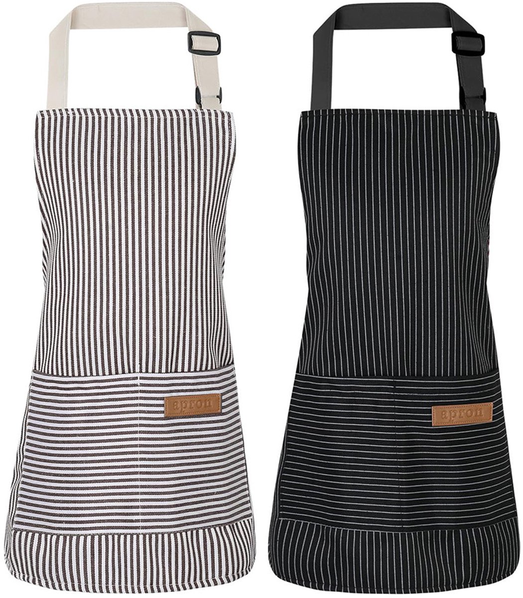 Keukenschort - 2-delige set - Professioneel kookschort - Schort met nekophanging - Stijlvol schort voor thuis - Geschikt voor catering, bakken, schilderen en houtbewerking - 69*73 cm - Unisex - Geschikt voor barbecueën, koken en knutselen