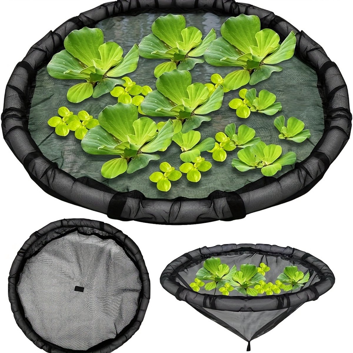 1 Ronde Drijvende Plantenbarrière - 45 cm - Polyester - Beschermhoes voor Drijvende Planten - Dit drijvende planteneiland voor in de vijver beschermt uw waterplanten tegen vissen - Zwart