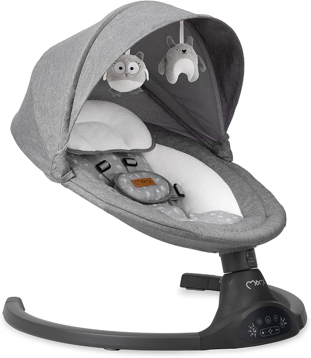 SnelShoppen - Opvouwbare MoMi KENANI Ligstoel Schommelbank voor Kinderen tot 9 kg met Afstandsbediening, Bluetooth, 5-Punts Veiligheidsgordel, Batteri