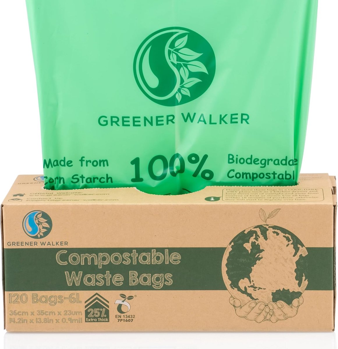 SnelShoppen - 25% Dikker Composteerbare Afvalzakken 6L voor Voedselafval - 120 Biologisch Afbreekbare Keuken Vuilniszakken met EN13432 en BPI Certific