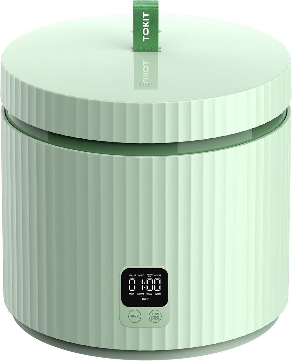 SnelShoppen - TOKIT Rijstkoker Pro 1,5L Mini Multifunctioneel met Touch Display, Keramische Anti-aanbak Binnenpot, Groen voor 1-3 Personen - Perfect v