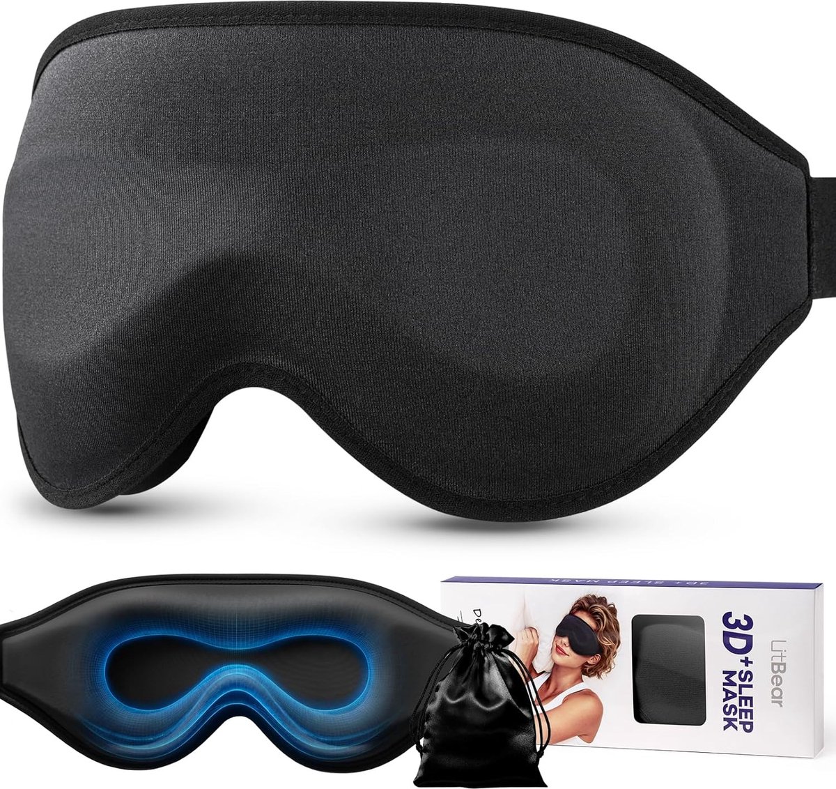 SnelShoppen - 3D Slaapmasker Lichtblokkerend voor Zijslapers, Zacht en Ademend Oogmasker met Diepe Oogholtes, Verstelbare Hoofdband, Ideaal voor Reize