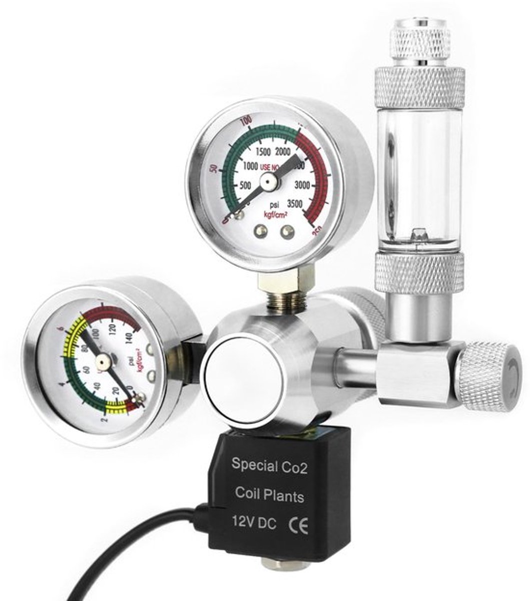 Aquarium CO2-drukregelaar, dubbele meterweergave, met bellenteller en terugslagklepsysteem (W21.8-interface)