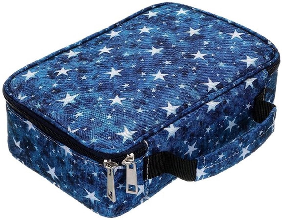 Pennenetui met rits en patroon - Multifunctionele etui voor kantoorbenodigdheden, 36 grote rekbare vakken voor 72 kleurpotloden (sterblauw) Star Blue