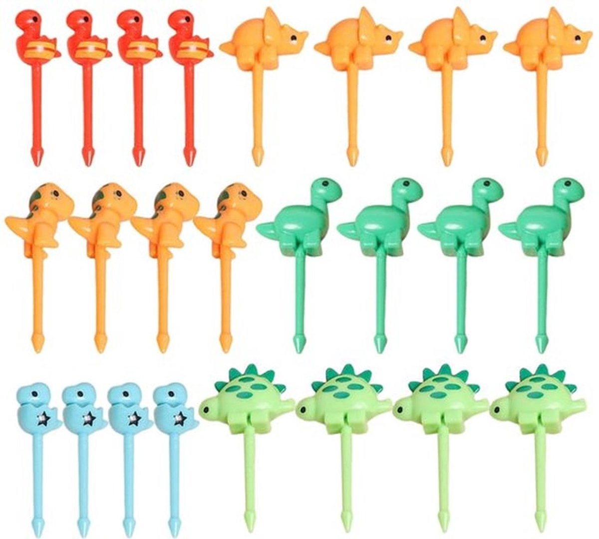 24 stuks dinosaurusvruchtenborden, schattige cartoon-dieren, creatieve vorken voor kinderen, herbruikbaar, grappige bento-boxdecoratie.