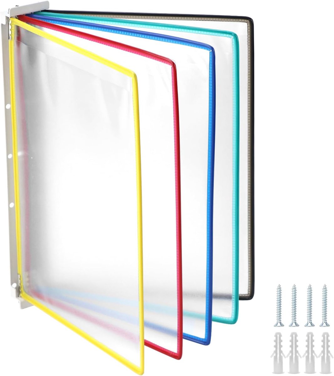 Thijox - QWORK® Wanddisplaysysteem 5x A4 Documenthouders - Veelkleurige Displayborden voor Beurzen, Restaurants, Kantoren en Openbare Ruimtes