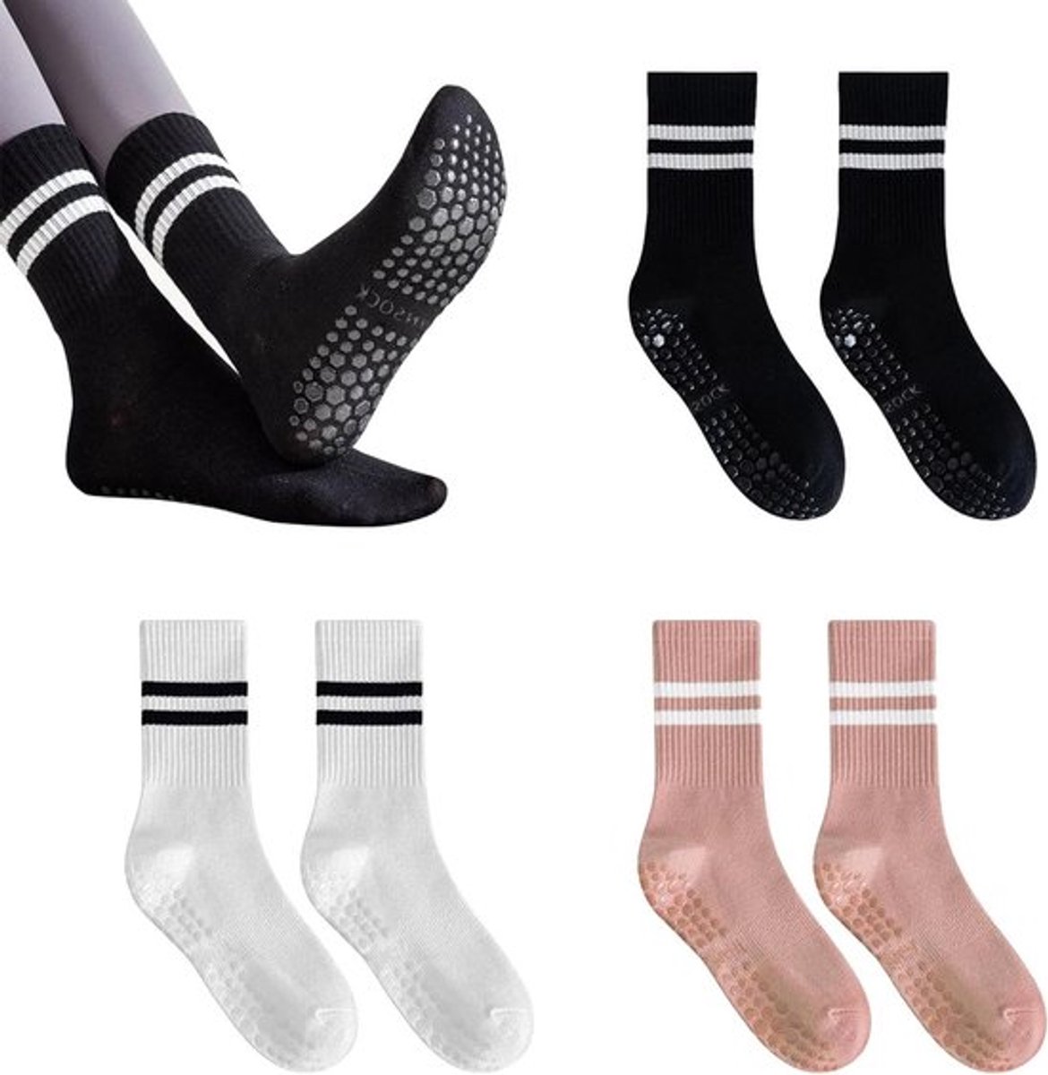 Antislip yogasokken met vijf tenen voor dames - Pilates - Ballet - Fitness - 3 paar - 3 kleuren - Maat 36-38 EU
