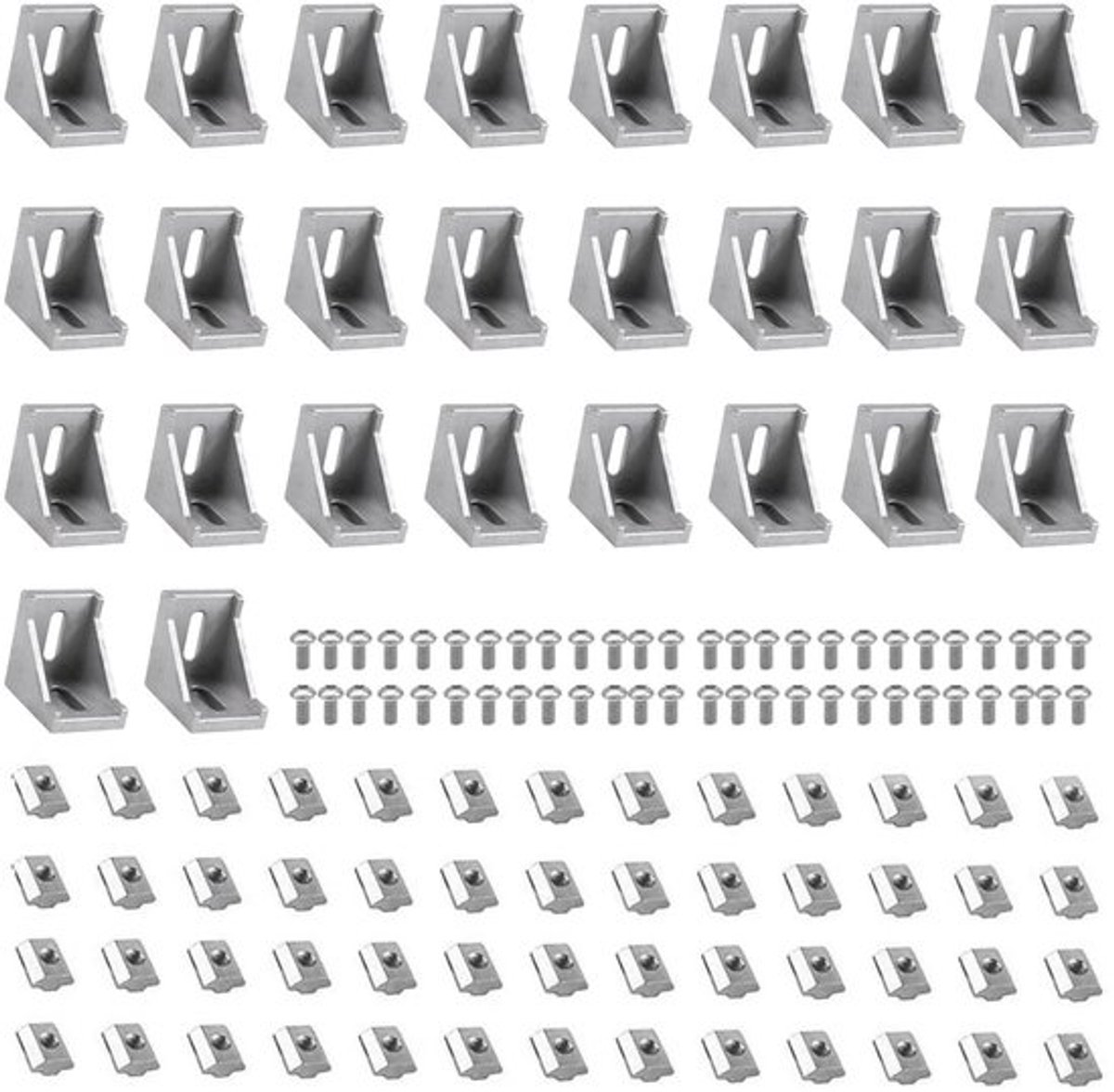 26 stuks 3030 hoekbeugel hoekconnector 3030 hardware met schroeven en moeren voor 3030 aluminium extrusie hardware zilver