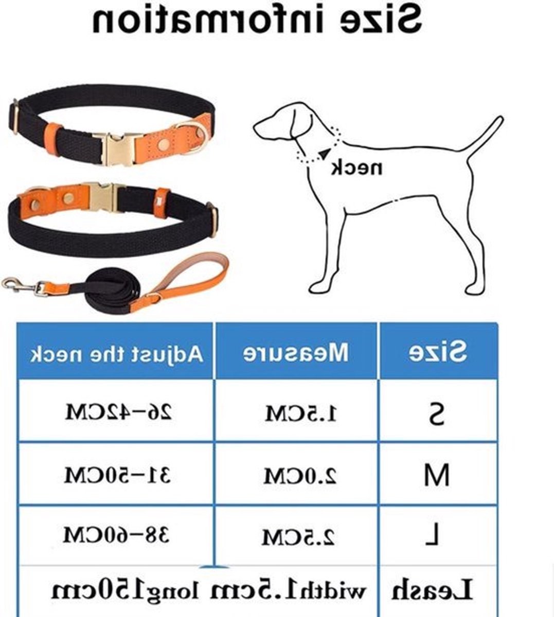 Halsband met metalen veiligheidsgesp verstelbaar leer & nylon halsband en riem set voor kleine middelgrote grote honden (M donkerblauw)