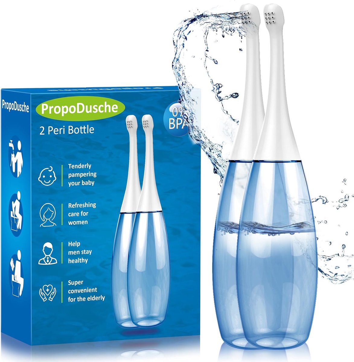 Thijox - Draagbare Billendouche en Bidet Set - 2x 450ml Podouche voor Vrouwen - Intieme Douche voor Zwangerschap, Kraambed en Reizen - Schuine Sproeik