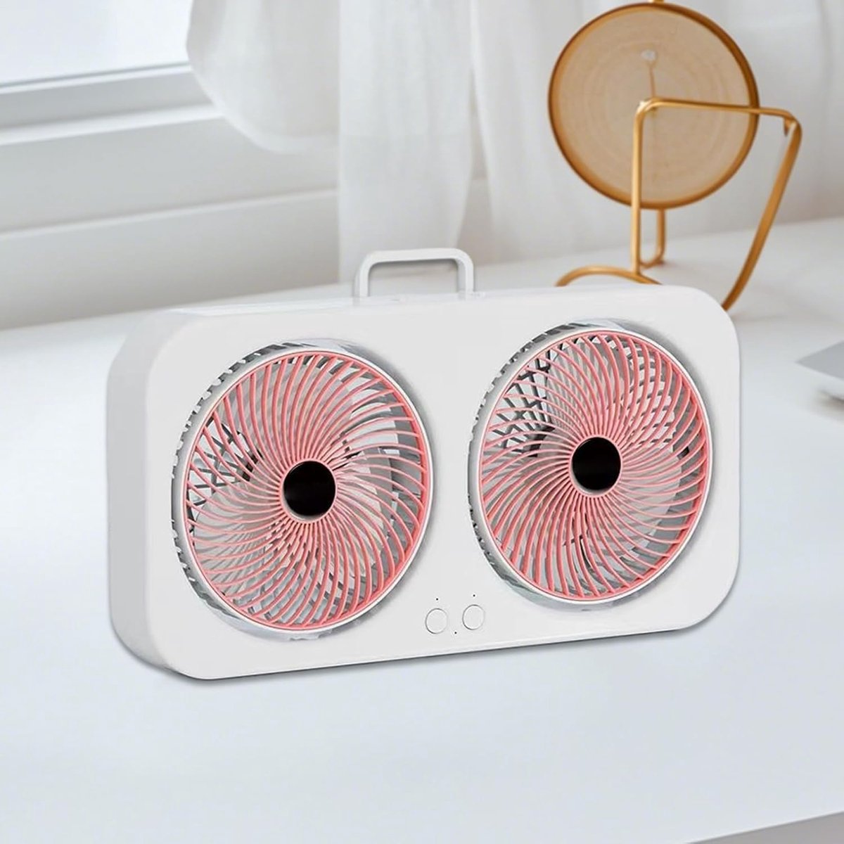 Bureaublad Ventilator - Mini Koeler - Persoonlijke Koeling - Dubbele Koppel Ventilatie - USB Oplaadbaar - Roze