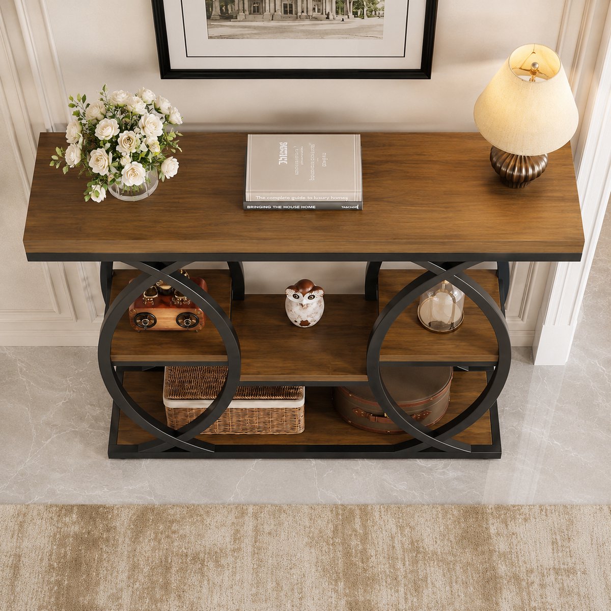 Industriële Consoletafel met 4 Opbergplanken - 100x30x80 cm - Bruin - Novihome