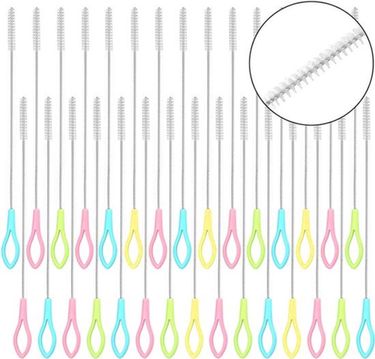 Plus - Set van 30 herbruikbare rietjes reinigingsborstels - Extra lange flessenborstel - Rietjesborstels van roestvrij staal - Nylon rietjesreiniger - Mondhygiëneborstel (verpakking van 30 stuks)