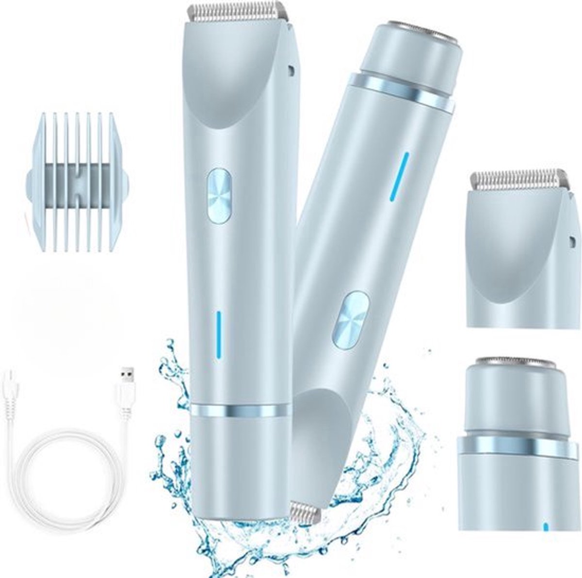 2-in-1 Ladyshave voor vrouwen – Elektrisch scheerapparaat – Waterdicht – Bikinilijntrimmer – Comfortabel en zacht – Zachte trimmer voor lichaam en gevoelige zones – Comfortabel en pijnloos scheren – Blauw