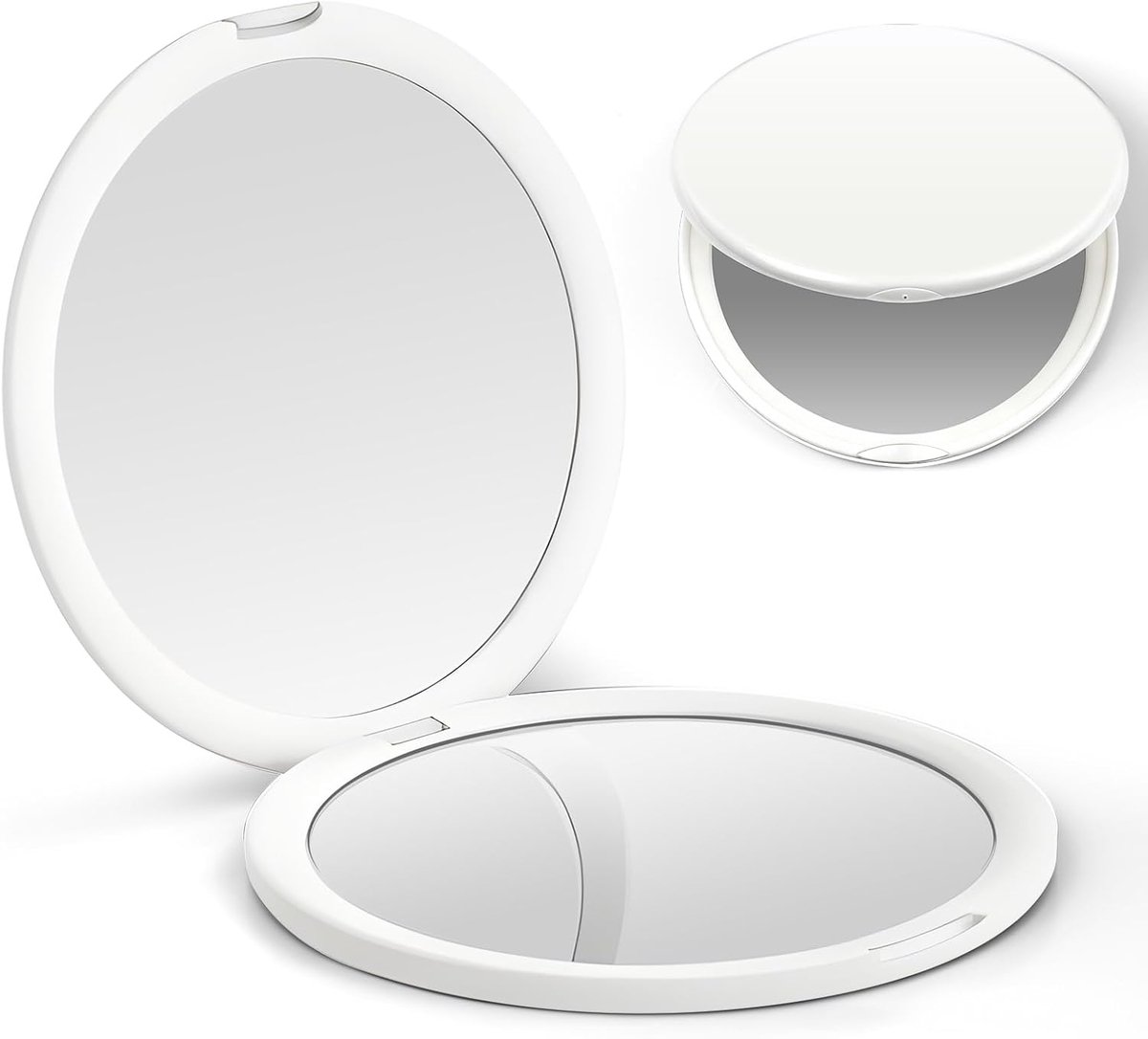 SnelShoppen - Draagbare Cosmeticaspiegel Mini Zakspiegel 1x/10x Vergroting Dubbelzijdige Make-Upspiegel Handspiegel Reiscosmeticaspiegel Rond 10 cm PU