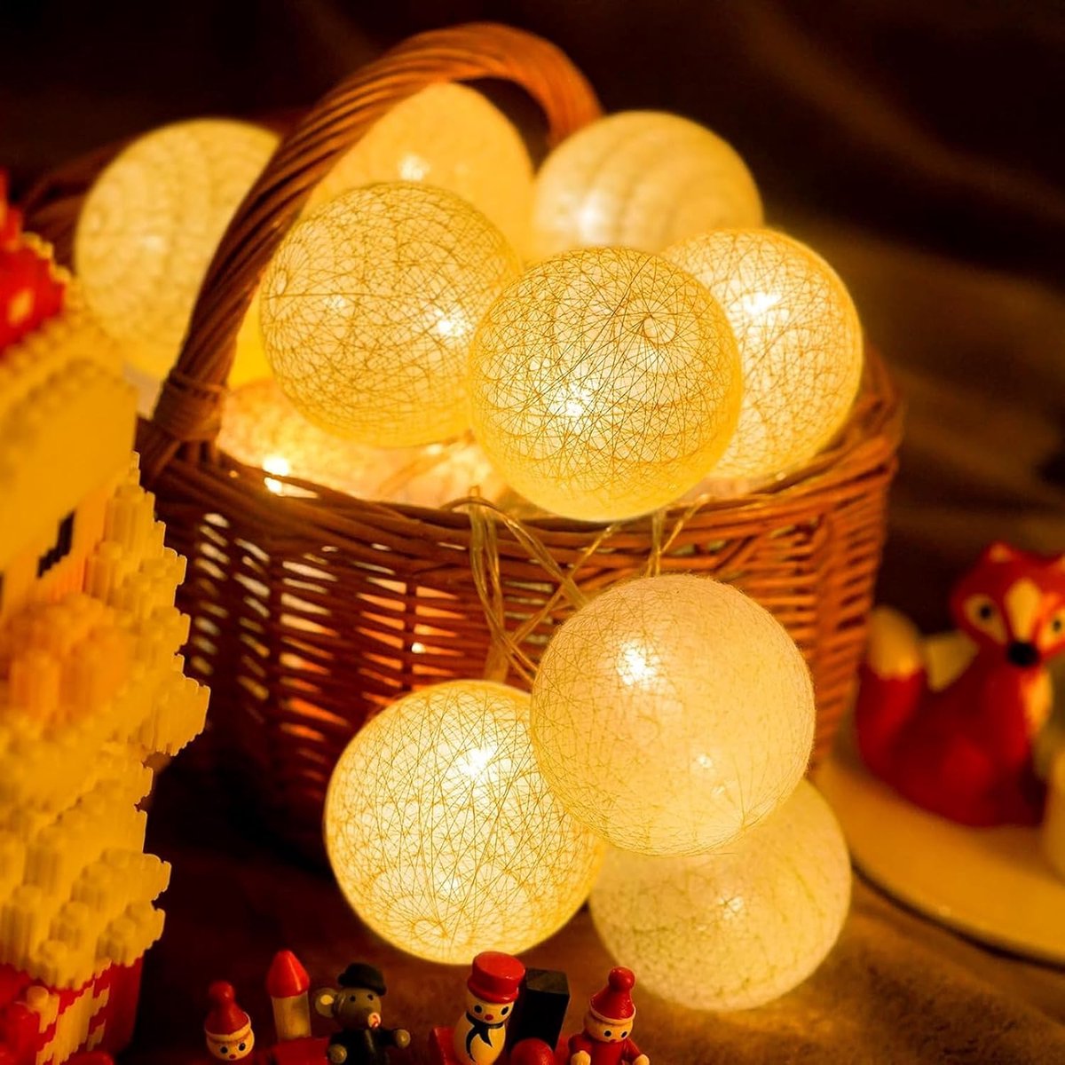 SnelShoppen - Katoenen Lichtsnoer 20 LED Batterij, 3M Warm Witte Katoenen Ballen voor Binnen en Buiten, Decoratie voor Kinderkamer en Feestjes