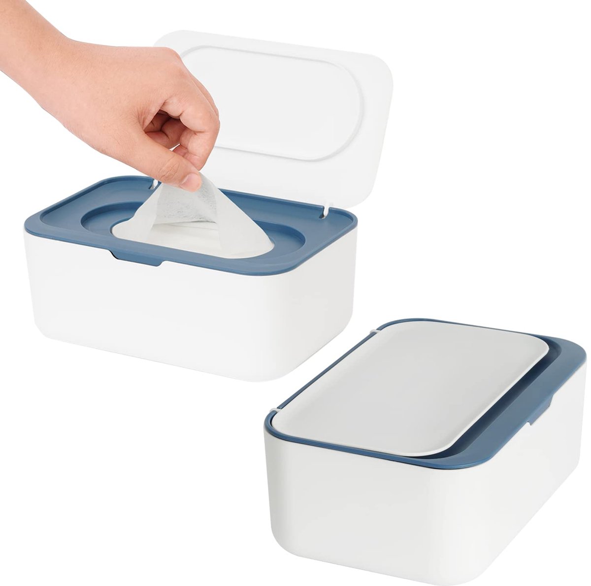 2 Stuks Wipe Box Doekjesverdeler - Navulbare Vochtige Doekjes Dispenser met Deksel - Babydoekjes Bewaarbox voor Baby en Volwassenen - Houdt Doekjes Fris en Schoon - Donkerblauw