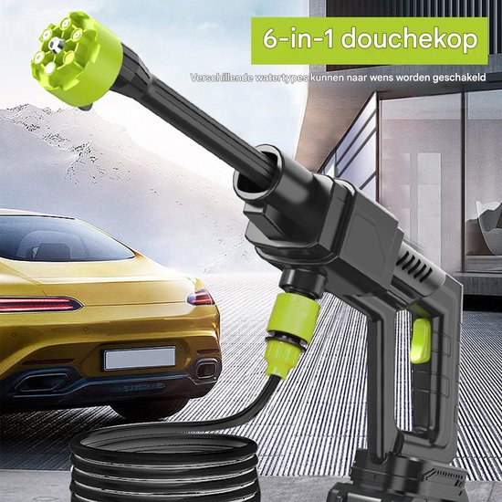 Accu Hogedrukreiniger - 300W - 30 Bar - 2x 1500mAh Accu - 6-in-1 Sproeikop - 5m Slang voor Auto Tuin en Terras — afbeelding 5