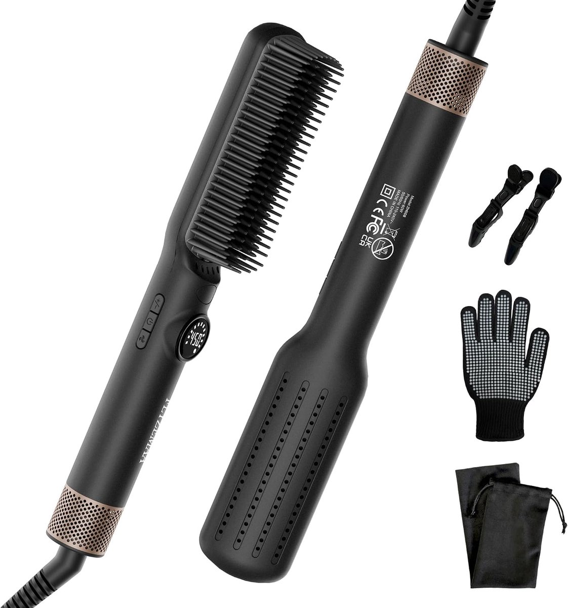 SnelShoppen - Gladborstel voor Stijltang met Keramische Platen, 7 Temperatuurinstellingen (100-230°C), Anti-verbranding, LCD Display, Zwart, Voor Alle