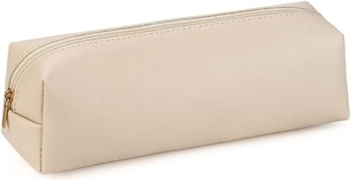 SnelShoppen - Beige Etui van Kunstleer, Multifunctionele Tas voor Pennen en Cosmetica, Draagbare Organizer voor Studenten, Kinderen, Meisjes en Volwas