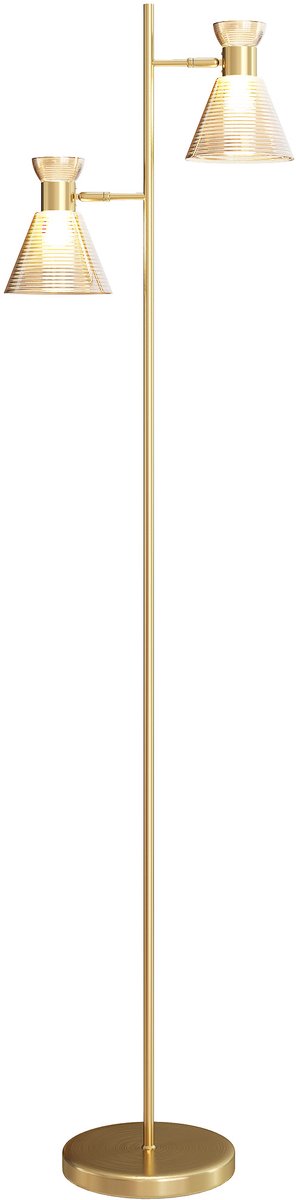 TEKROA® Moderne Vloerlamp met 2 Verstelbare Lampen - Staande Lamp met Glazen Bloemenkappen - E27 Fitting - Goud